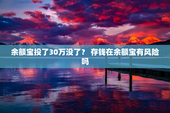 余额宝投了30万没了？ 存钱在余额宝有风险吗